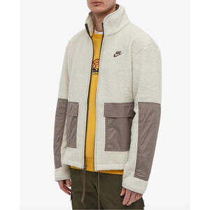 NIKE Sherpa Jacket Men's XL Fleece Full-Zip Bone/Moon/Ironstone Athleisure